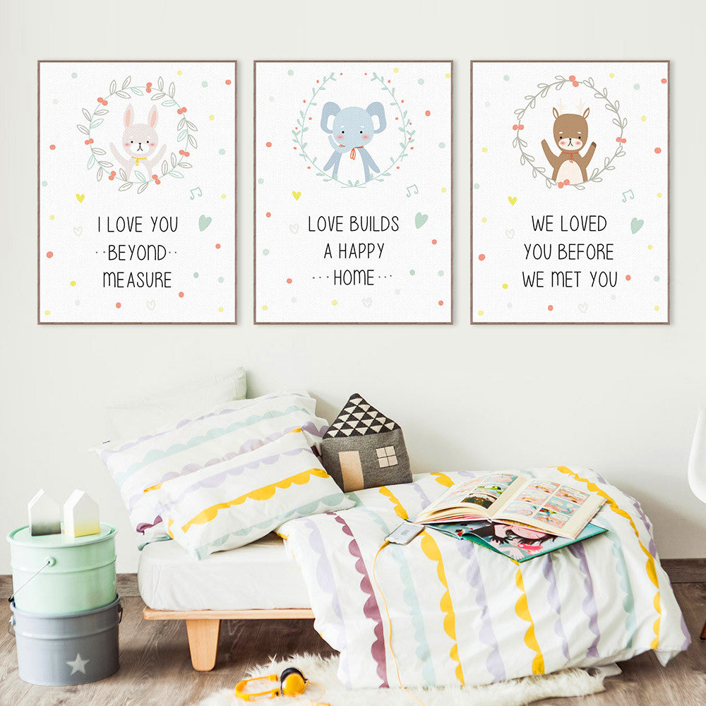 Modern Kawaii Animals Bear Elephant Quote Canvas A4 Art Print Poster Nursery Wall Picture Kids Baby Room Decor Painting No Frame