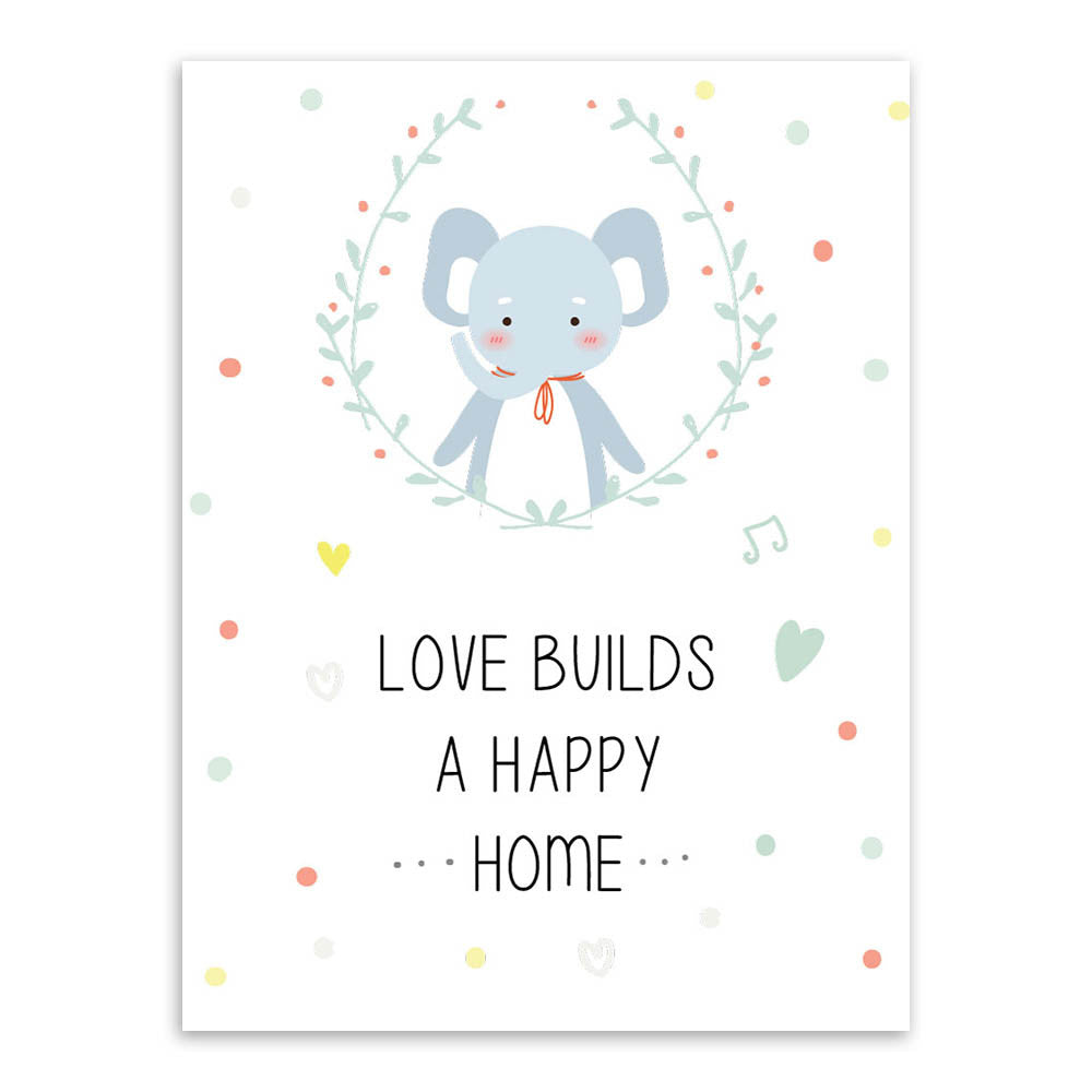 Modern Kawaii Animals Bear Elephant Quote Canvas A4 Art Print Poster Nursery Wall Picture Kids Baby Room Decor Painting No Frame