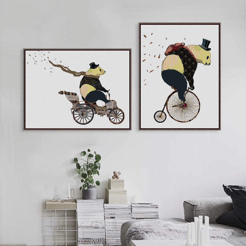 Modern Nordic Cartoon Kawaii Panda Bicycle Art Prints Poster Hippie Animal Wall Picture Canvas Painting No Frame Kids Room Decor