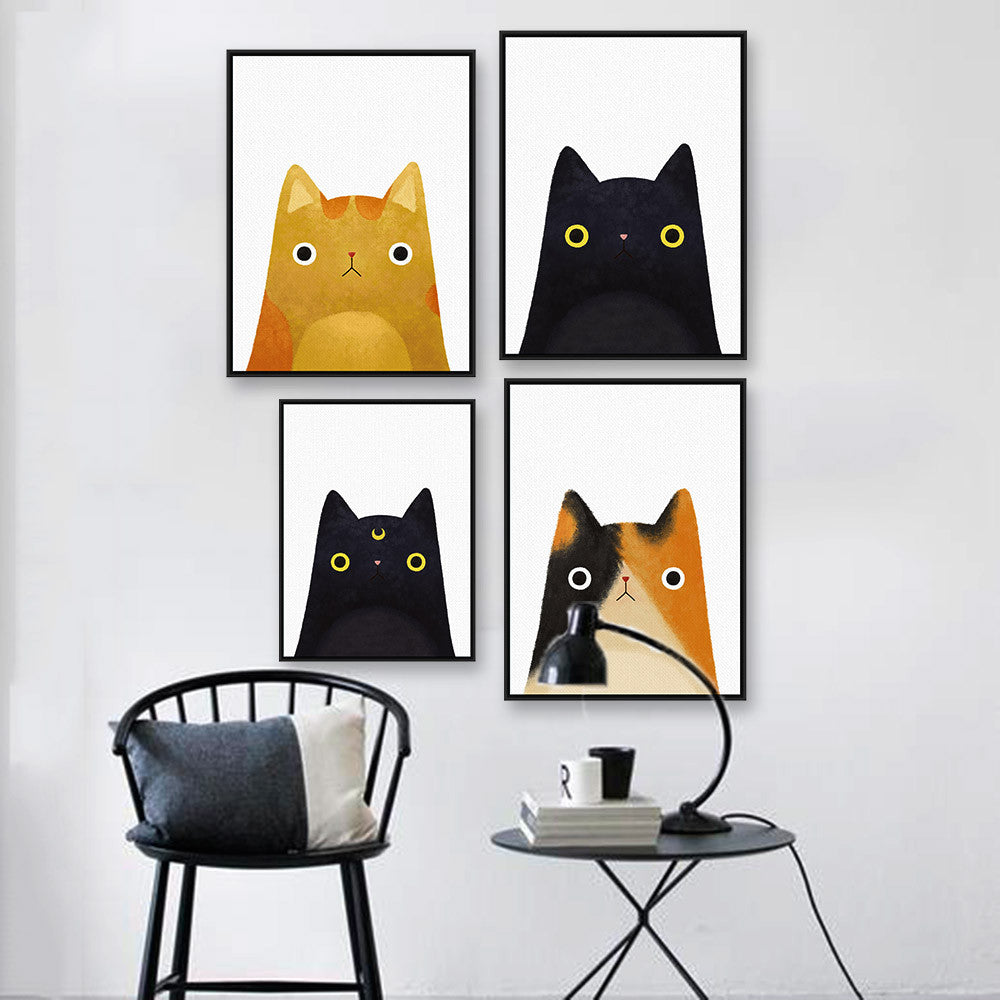 Watercolor Japanese Pet Cat Animal Face Art Print Poster Kawaii Wall Picture Canvas Painting Kids Room Home Decoration No Frame