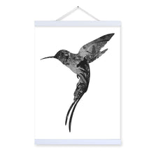 Load image into Gallery viewer, Hummingbird Black White Nordic Minimalist Animal Feather Framed Canvas Painting Wall Art Prints Picture Poster Scroll Home Decor
