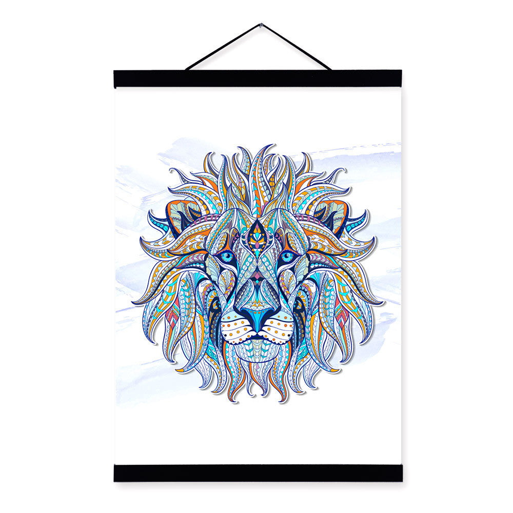 Modern Ancient African National Animals Lion Face Totem A4 Framed Canvas Painting Wall Art Prints Picture Poster Bar Home Decor