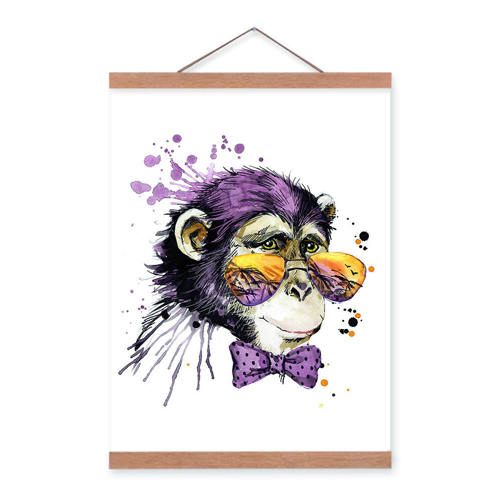 Chimpanzee Watercolor Fashion Animal Wildlife Portrait A4 Wooden Framed Canvas Painting Wall Art Print Picture Poster Home Decor