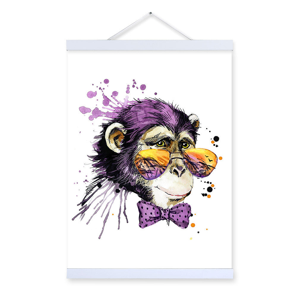 Chimpanzee Watercolor Fashion Animal Wildlife Portrait A4 Wooden Framed Canvas Painting Wall Art Print Picture Poster Home Decor