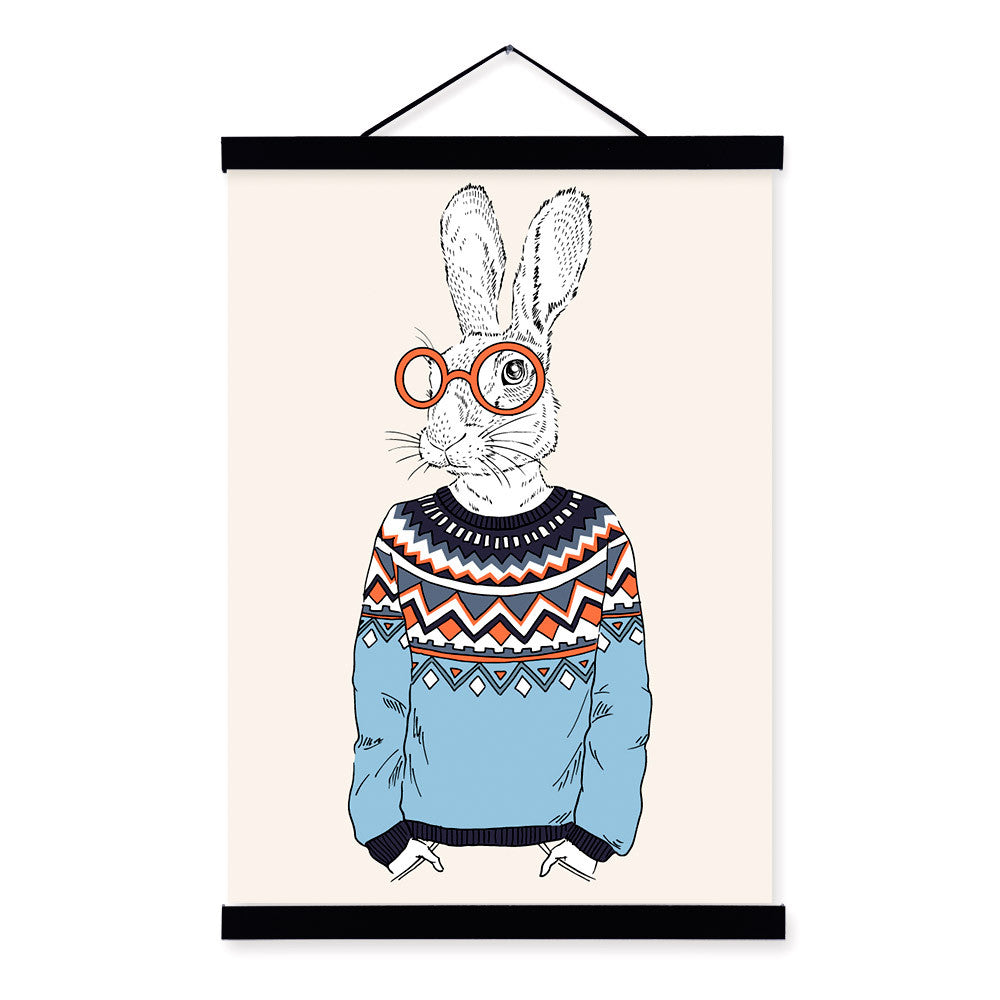 Hare Rabbit Modern Fashion Gentleman Animals Portrait Hippie A4 Framed Canvas Painting Wall Art Prints Picture Poster Home Decor