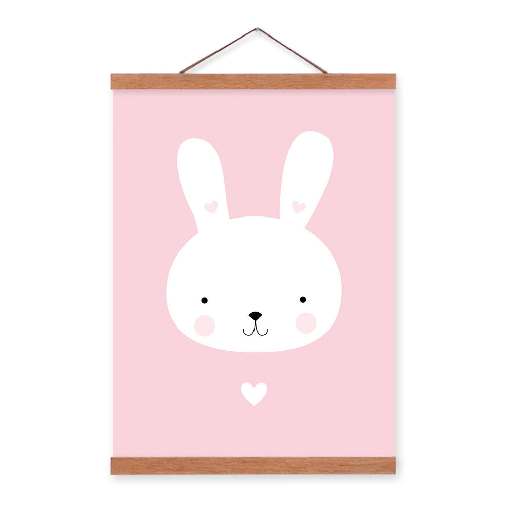 Kawaii Animal Mini Heart Rabbit Wooden Framed Canvas Painting Home Kids Room Decor Nuresery Wall Art Print Picture Poster Hanger