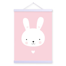 Load image into Gallery viewer, Kawaii Animal Mini Heart Rabbit Wooden Framed Canvas Painting Home Kids Room Decor Nuresery Wall Art Print Picture Poster Hanger
