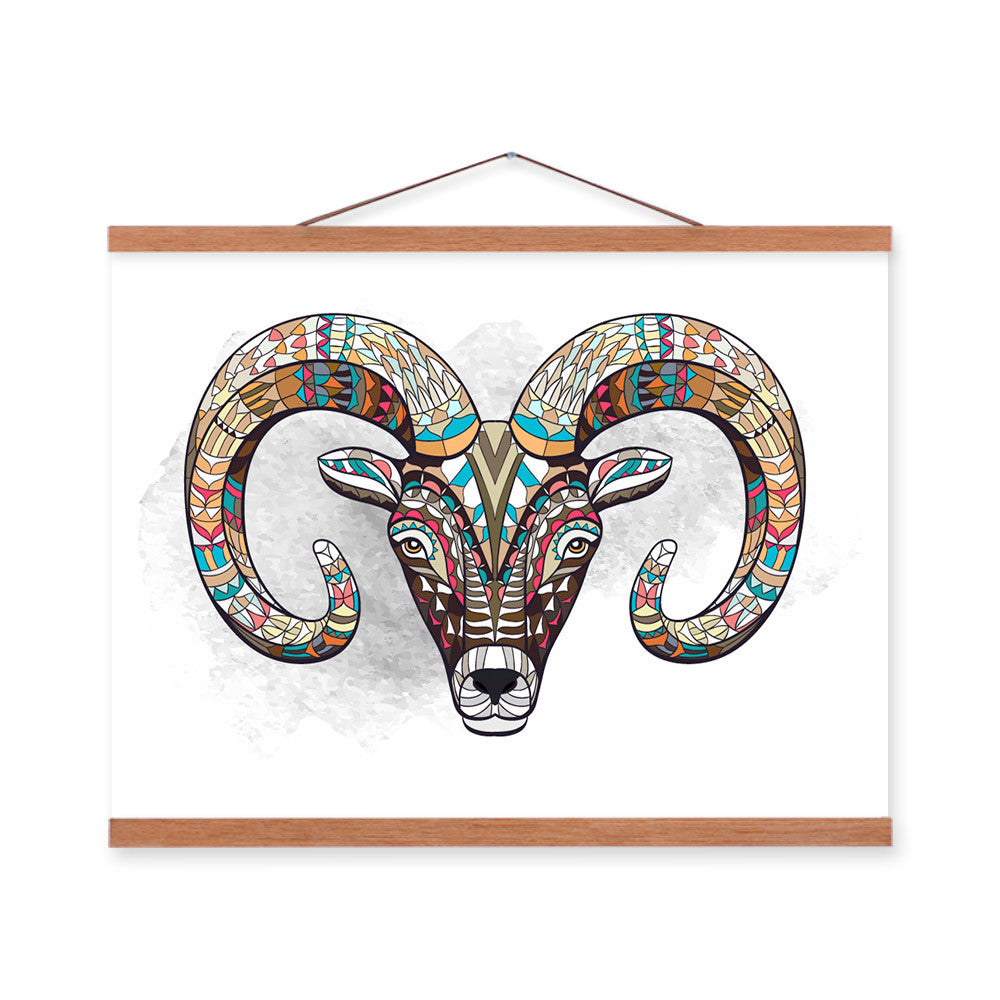 Modern Ancient African National Totem Animals Goat Head A4 Framed Canvas Painting Wall Art Prints Picture Poster Home Decoration