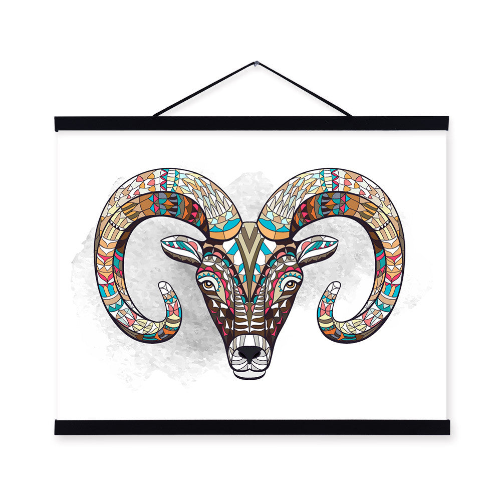 Modern Ancient African National Totem Animals Goat Head A4 Framed Canvas Painting Wall Art Prints Picture Poster Home Decoration