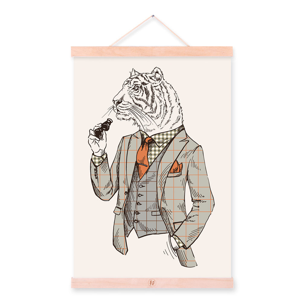 Fashion Tiger Modern Strong Gentleman Animals Portrait A4 Framed Canvas Painting Wall Art Print Picture Poster Office Home Decor