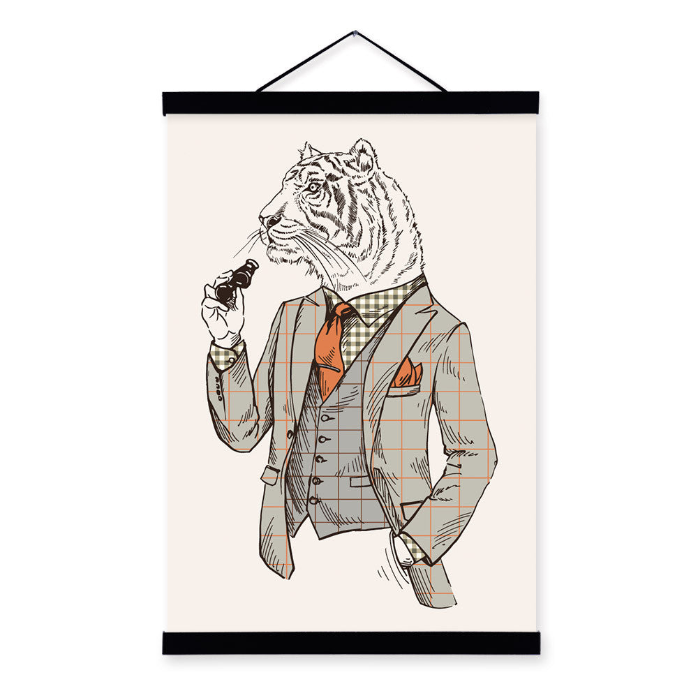 Fashion Tiger Modern Strong Gentleman Animals Portrait A4 Framed Canvas Painting Wall Art Print Picture Poster Office Home Decor