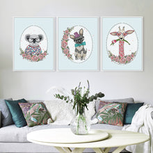 Load image into Gallery viewer, Triptych Kawaii Animals Flower Giraffe Dog Koala Rural Cottage Art Print Poster Wall Picture Canvas No Frame Living Room Decor
