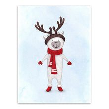 Load image into Gallery viewer, Kawaii Watercolor Christmas Animals Deer Snowman Poster Prints Nursery Wall Art Picture Canvas Painting No Frame Kids Room Decor
