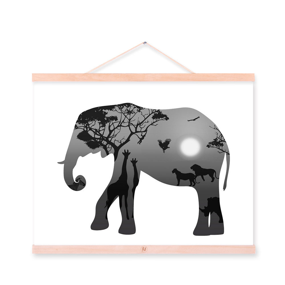 Elephant Black White Nordic Minimalist Animal King Silhouette Framed Canvas Painting Wall Art Prints Picture Poster Scroll Decor