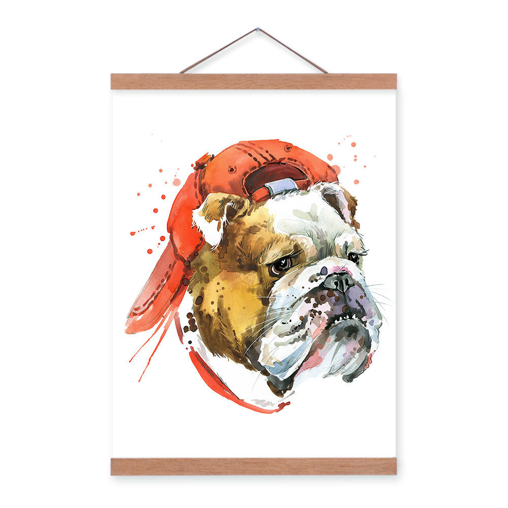 Pug Watercolor Fashion Animal Dog Portrait Wooden Framed Canvas Painting Wall Art Prints Picture Poster Children Room Home Decor