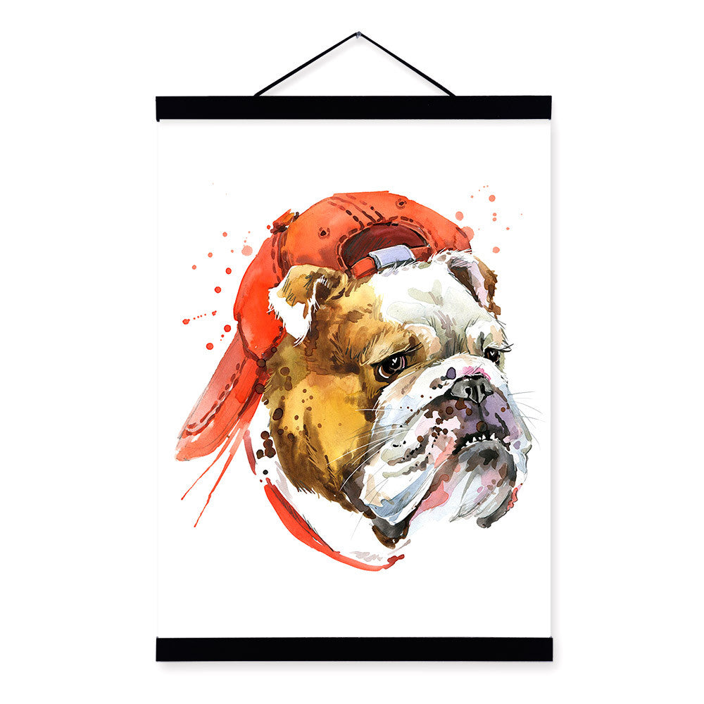 Pug Watercolor Fashion Animal Dog Portrait Wooden Framed Canvas Painting Wall Art Prints Picture Poster Children Room Home Decor