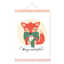 Load image into Gallery viewer, Modern Nordic Kawaii Animals Fox Wooden Framed Home Decor Kids Room Canvas Painting Nursery Wall Art Print Picture Poster Hanger
