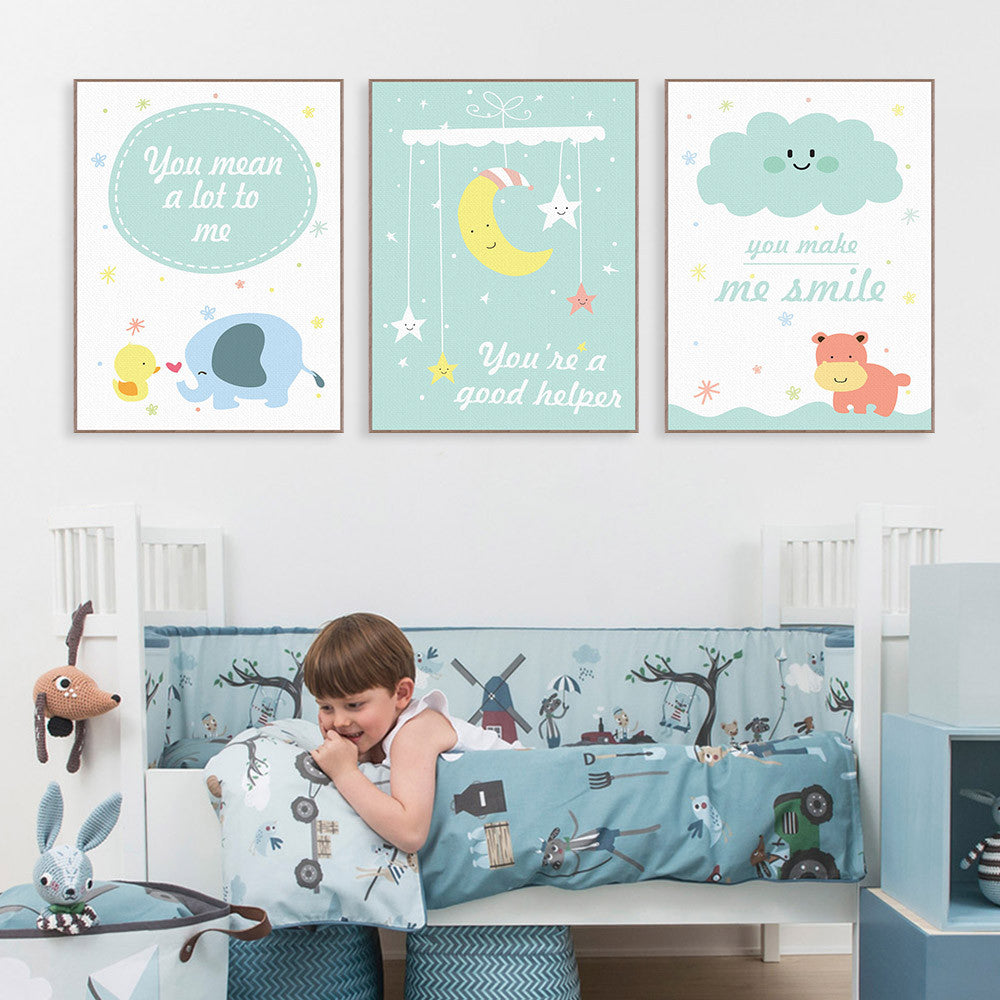 Modern Kawaii Animals Hippo Moon Quotes Canvas A4 Art Print Poster Nursery Wall Picture Kids Baby Room Decor Painting No Frame