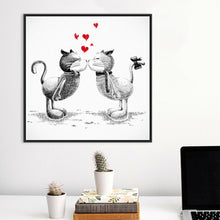 Load image into Gallery viewer, Modern Black White Kawaii Kiss Cats Love Hearts Print Poster Wall Picture Canvas Painting No Frame Wedding Decoration No Frame
