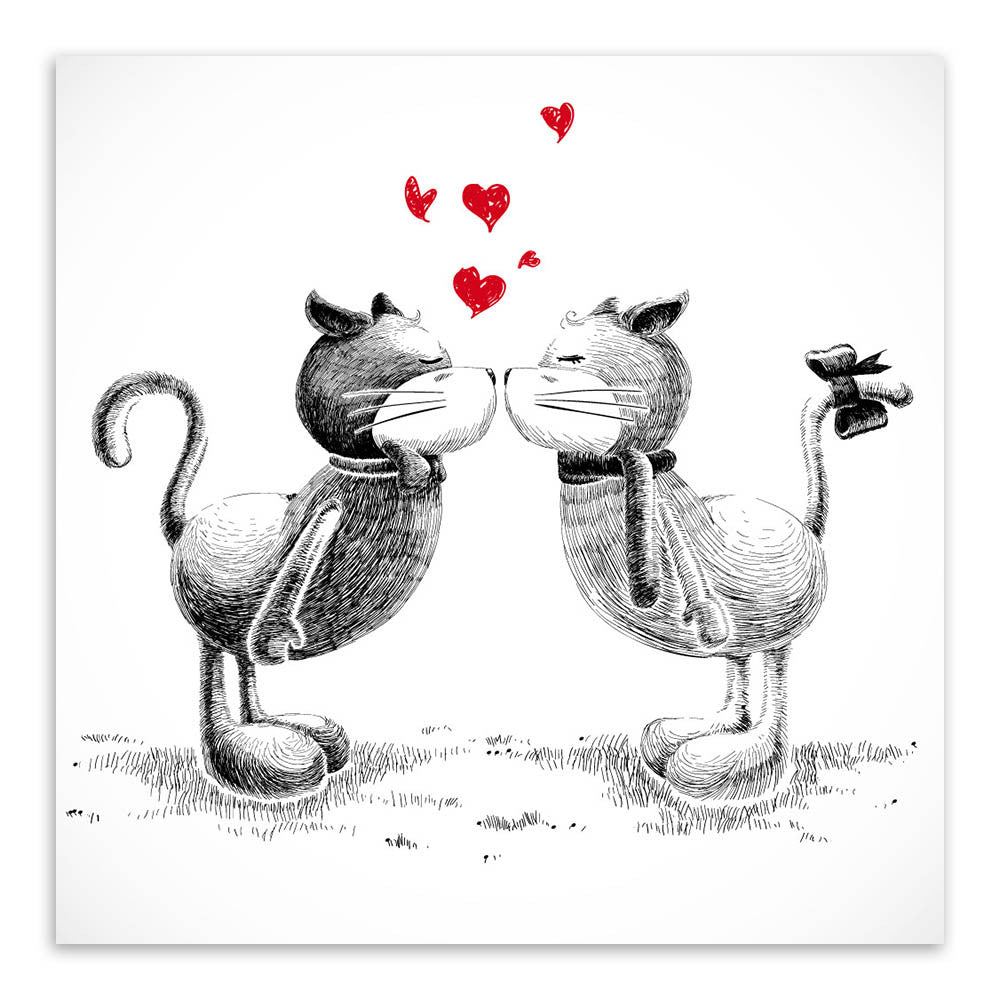 Modern Black White Kawaii Kiss Cats Love Hearts Print Poster Wall Picture Canvas Painting No Frame Wedding Decoration No Frame