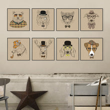 Load image into Gallery viewer, Vintage Retro Fashion Animals Head Deer Dog Canvas Art Print Poster Wall Picture Living Room Home Bar Decor Painting No Frame
