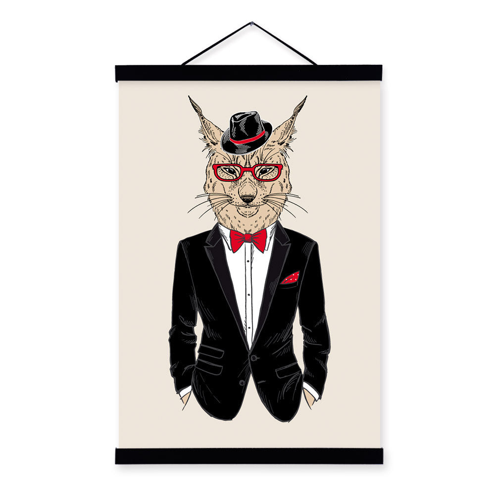 Lynx Modern Fashion Gentleman Animals Portrait Hipster A4 Framed Canvas Painting Wall Art Print Picture Poster Office Home Decor