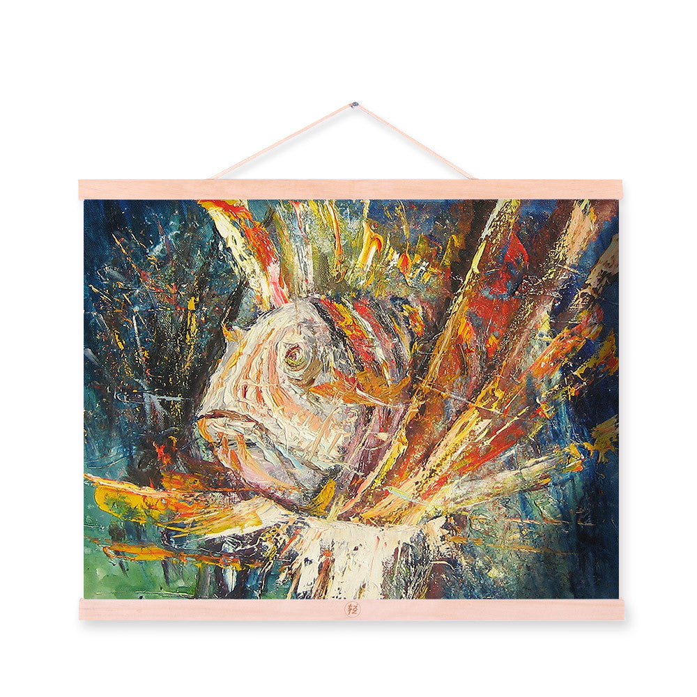 Red Lion Fish Modern Impressionism Colorful Wood Framed Canvas Oil Painting Wall Art Print Picture Poster Living Room Home Decor