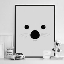 Load image into Gallery viewer, Modern Black White Minimalist Bear Animal Face A4 Art Print Poster Nursery Wall Picture Canvas Painting Kids Room Decor No Frame
