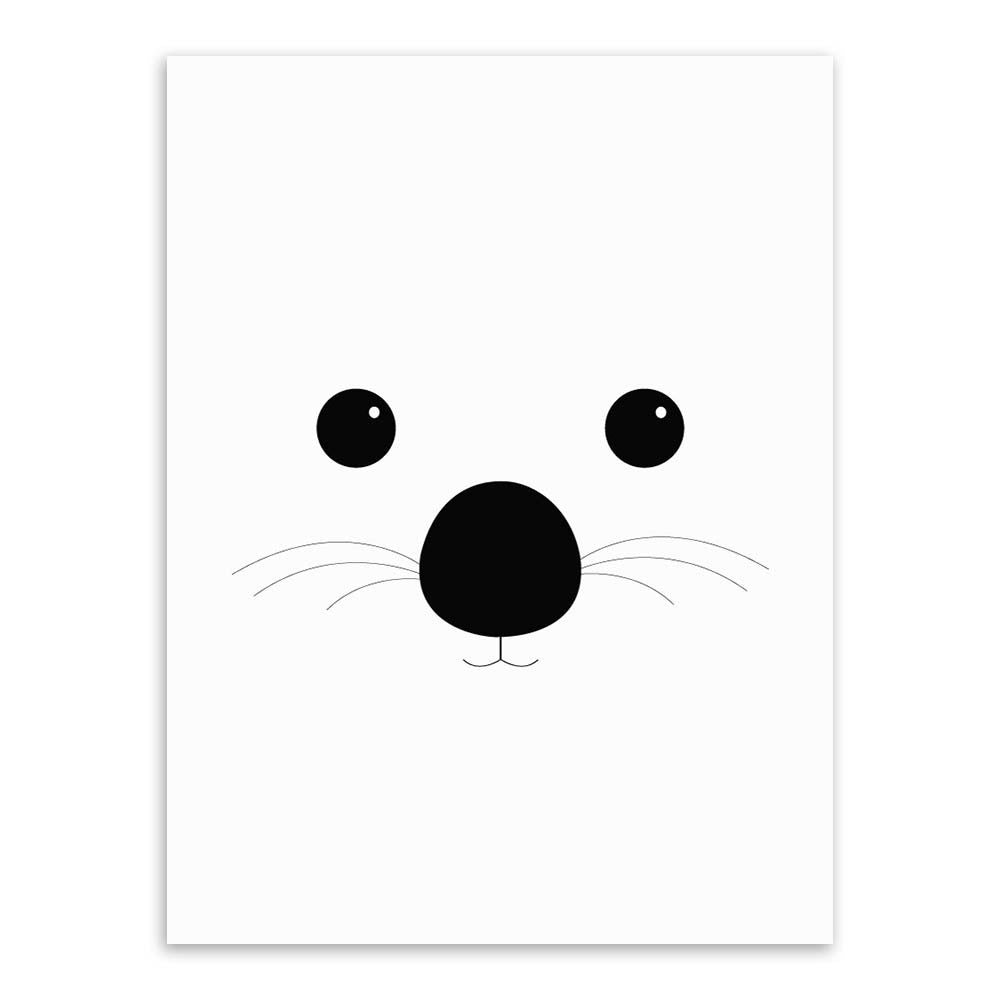 Modern Black White Minimalist Bear Animal Face A4 Art Print Poster Nursery Wall Picture Canvas Painting Kids Room Decor No Frame