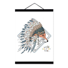 Load image into Gallery viewer, Fox Face Ancient Indian Strong Animals Feather Graphic A4 Wooden Framed Canvas Painting Wall Art Print Picture Poster Home Decor
