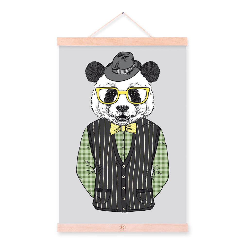 Panda Modern Fashion Gentleman Animal Portrait Wood Framed Canvas Painting Wall Art Print Picture Poster Scroll Office Home Deco
