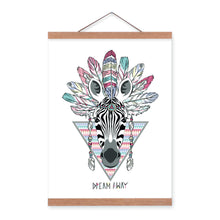 Load image into Gallery viewer, Zebra Ancient Indian Animal Colorful Feather Graphic A4 Wooden Framed Canvas Painting Wall Art Prints Pictures Poster Home Decor
