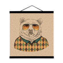 Load image into Gallery viewer, Bear Gentleman Animal Portrait Hippie Abstract A4 Wooden Framed Canvas Painting Wall Art Print Picture Poster bedroom Home Decor
