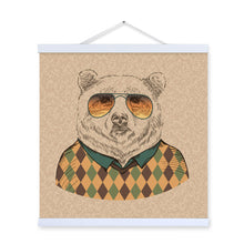 Load image into Gallery viewer, Bear Gentleman Animal Portrait Hippie Abstract A4 Wooden Framed Canvas Painting Wall Art Print Picture Poster bedroom Home Decor
