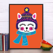 Load image into Gallery viewer, Modern Kawaii Red Animal Cat Smile Canvas A4 Large Art Print Poster Nursery Wall Picture Kids Baby Room Decor Painting No Frame
