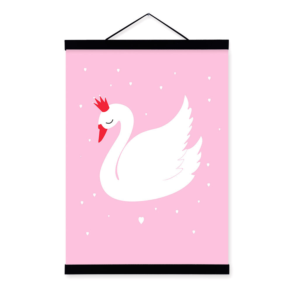 Pink Kawaii Animal Cute Swan Wood Framed Canvas Painting Home Kids Baby Room Decor Nuresery Wall Art Print Picture Poster Scroll
