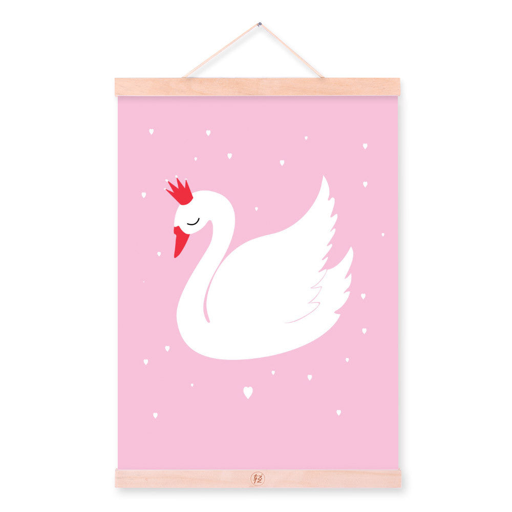 Pink Kawaii Animal Cute Swan Wood Framed Canvas Painting Home Kids Baby Room Decor Nuresery Wall Art Print Picture Poster Scroll
