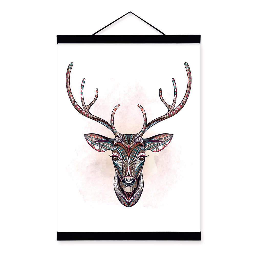 Modern Ancient African National Totem Animals Deer Head A4 Framed Canvas Painting Wall Art Prints Picture Poster Home Decoration
