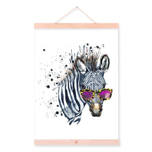 Load image into Gallery viewer, Zebra Watercolor Fashion Animal Wildlife Portrait Wood Framed Canvas Painting Wall Art Print Picture Poster Kids Room Home Decor
