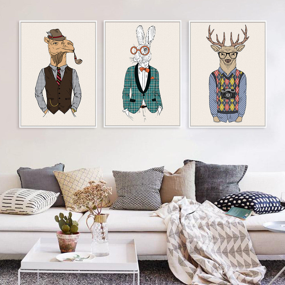 Modern Fashion Animals Hippie Deer Lion Zebra Giraffe Art Print Poster  Wall Picture Canvas Painting Living Room Decor No Frame