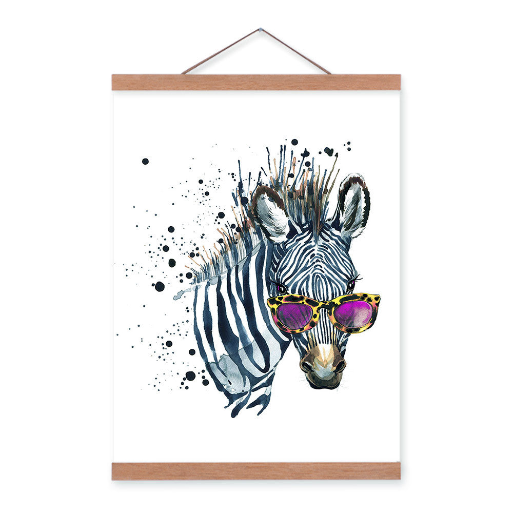 Zebra Watercolor Fashion Animal Wildlife Portrait Wood Framed Canvas Painting Wall Art Print Picture Poster Kids Room Home Decor
