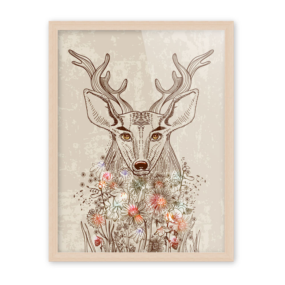 Nordic Vintage Retro Animals Deer Forest Flower A4 Art Print Poster Wall Picture Living Room Canvas Painting Home Decor No Frame