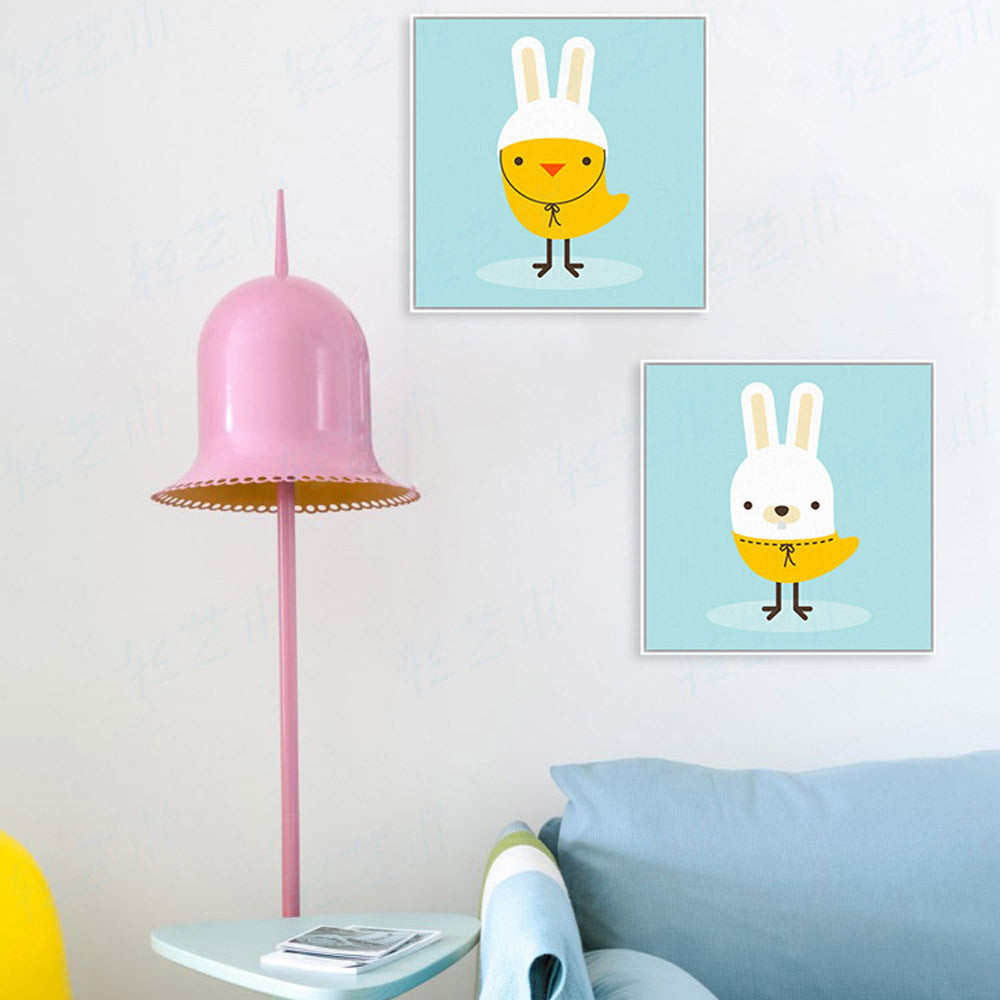 Nordic Kawaii Animal Chicken Dog Square Blue Canvas Art Print Poster Nursery Wall Picture Kids Baby Room Decor Painting No Frame