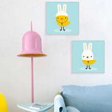 Load image into Gallery viewer, Nordic Kawaii Animal Chicken Dog Square Blue Canvas Art Print Poster Nursery Wall Picture Kids Baby Room Decor Painting No Frame
