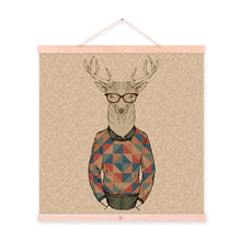 Load image into Gallery viewer, Deer Hipster Gentleman Animal Portrait Cartoon A4 Wood Framed Canvas Painting Wall Art Print Picture Poster Hanger bedroom Decor
