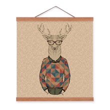 Load image into Gallery viewer, Deer Hipster Gentleman Animal Portrait Cartoon A4 Wood Framed Canvas Painting Wall Art Print Picture Poster Hanger bedroom Decor
