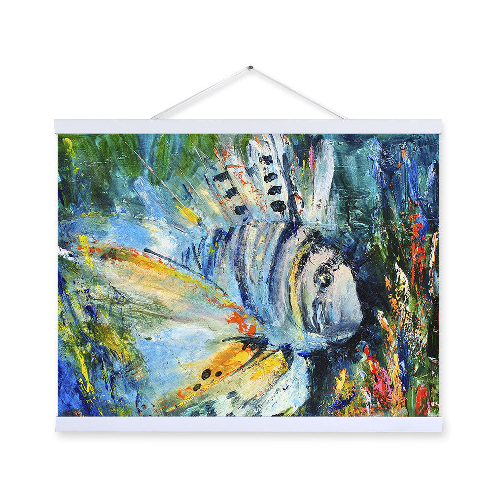Blue Lion Fish Modern Impressionism Colorful A4 Wooden Framed Canvas Oil Painting Wall Art Print Picture Poster Scroll Home Deco