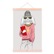 Load image into Gallery viewer, Girl Bunny Rabbit Modern Fashion Design Beauty Animal Hipster Framed Canvas Painting Wall Art Prints Picture Poster Hanger Decor
