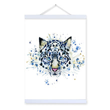 Load image into Gallery viewer, Snow Leopard Watercolor Fashion Animal Portrait Wooden Framed Canvas Painting Wall Art Print Picture Poster Kids Room Home Decor
