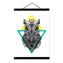 Load image into Gallery viewer, Owl Graphic Ancient Indian Animal Black White A4 Wooden Framed Canvas Painting Wall Art Prints Pictures Poster Hanger Home Decor
